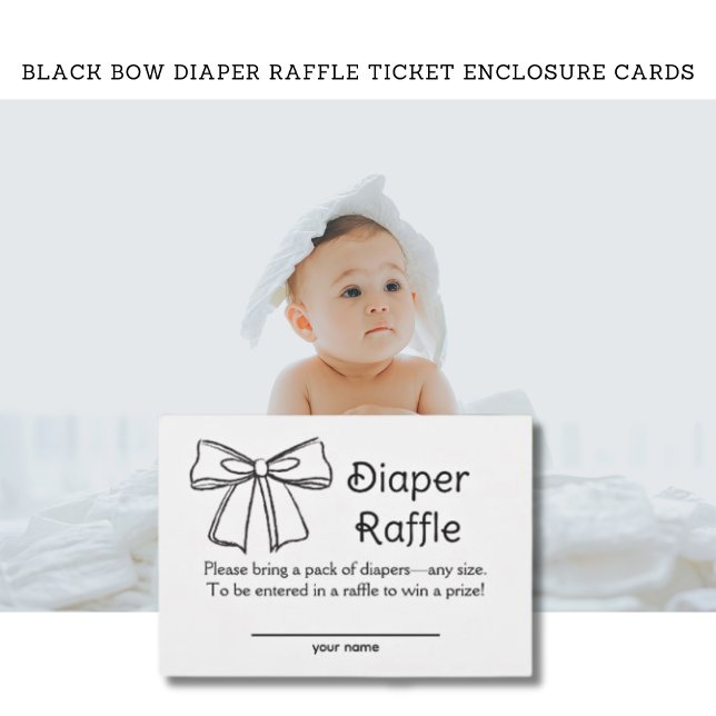 Black Bow Diaper Raffle Ticket Enclosure Cards (Black Bow Diaper Raffle Ticket Baby Shower Enclosure Cards)
