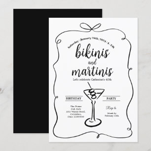 Black Bow Elegant Bikinis and Martinis Birthday Invitation