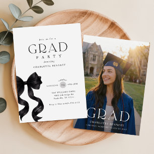 Black Bow Elegant Photo Graduation Invitation