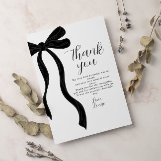 Black Bow First Birthday Coquette Thank You Card