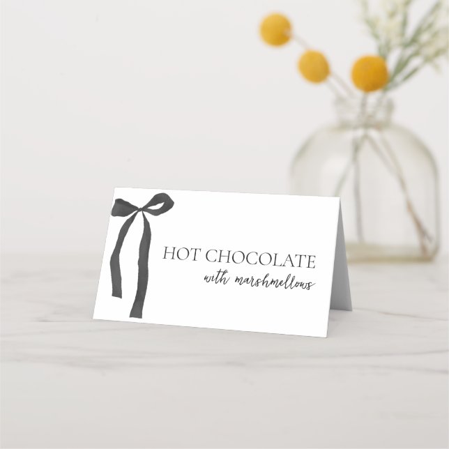 Black Bow Gothic Bridal Shower Buffet Food Place Card (Front)