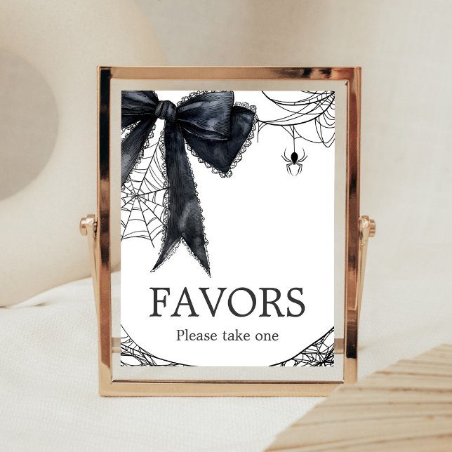 Black Bow Gothic Little Boo Favours Sign (Black Bow Gothic Little Boo Baby Shower Favors Sign)