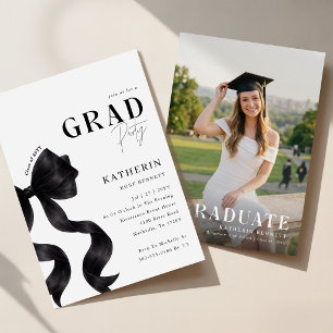 Black Bow Grad Party Graduation Photo Invitation Postcard