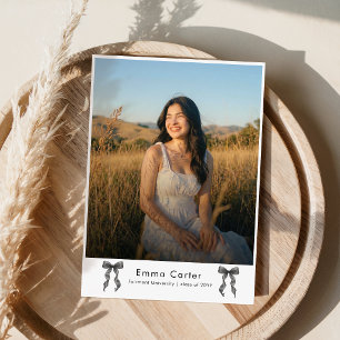 Black Bow Grad Photo Graduation Announcement Postcard