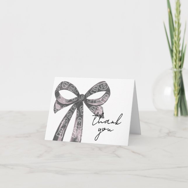 Black Bow Halloween Baby Shower Thank You Card (Front)