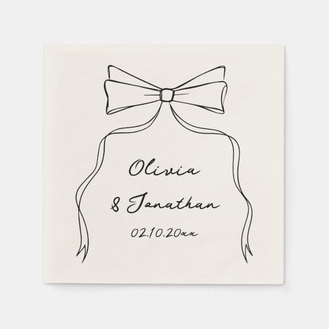 Black Bow Hand Drawn Quirky Wedding Napkin (Front)