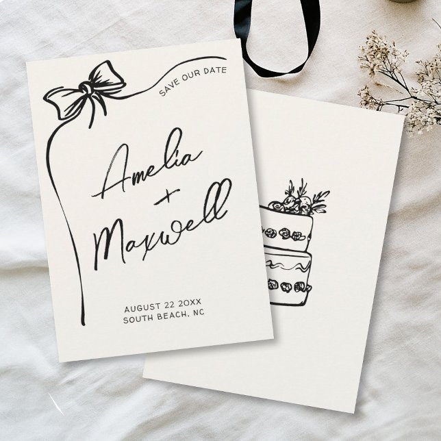 Black Bow Handdrawn Stylish Trendy Wedding Save The Date (Creator Uploaded)