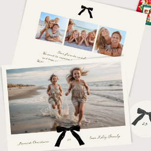 black bow handwritten ink merriest christmas photo holiday card