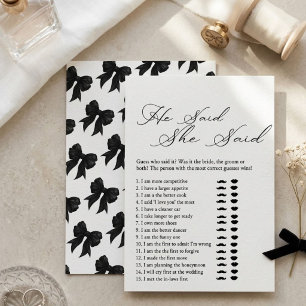 Black Bow He Said She Said Bridal Shower Game Invitation