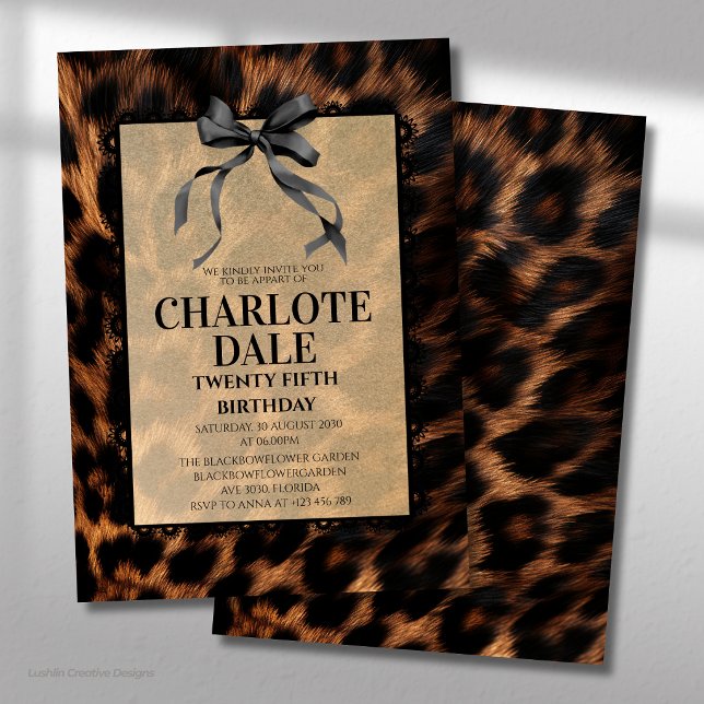 Black Bow Leopard Glam Birthday Party Invitation (Creator Uploaded)