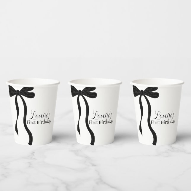 Black Bow Minimalist 1st Birthday Party Paper Cups (Multi)