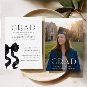 Black Bow Modern Grad Photo Graduation Announcement