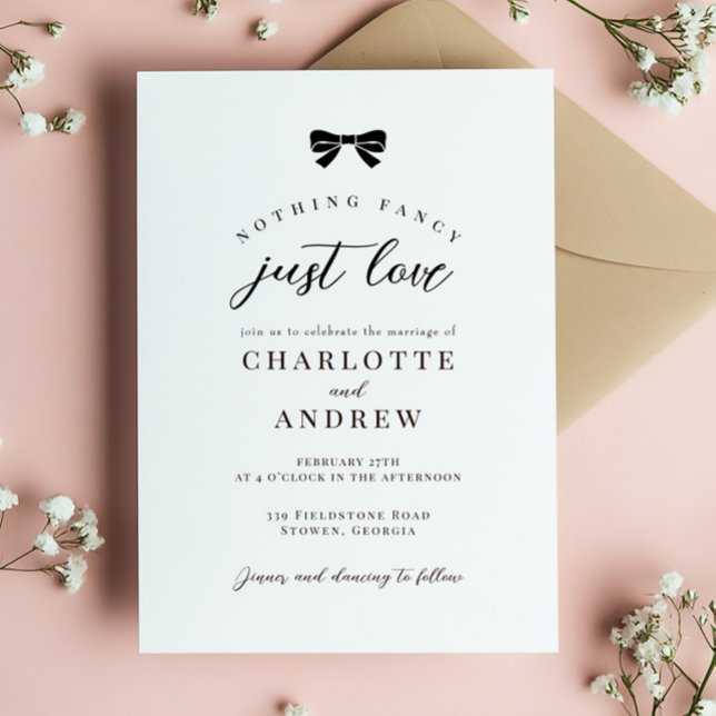 Black Bow Nothing Fancy Just Love Wedding Invitation (Creator Uploaded)