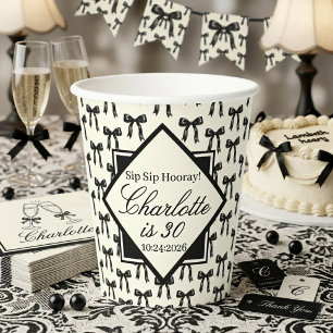 Black Bow Pattern Birthday Black and White Vintage Paper Cups