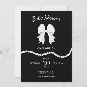 Black bow pearl baby shower invitation
