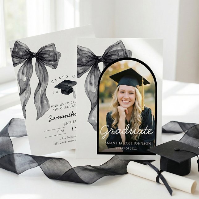 Black Bow Photo Graduation Invitation (Creator Uploaded)