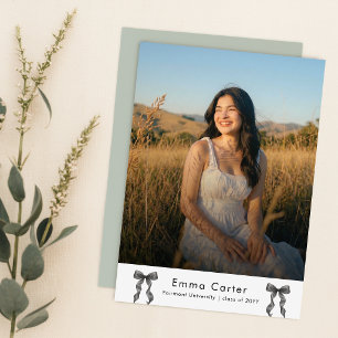 Black Bow Photo Graduation Invitation Postcard