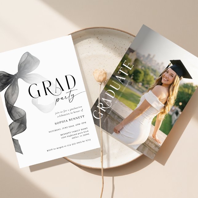 Black Bow Photo Graduation Party Invitation (Creator Uploaded)