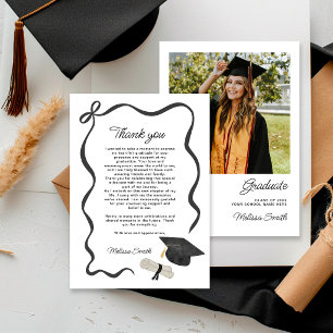 Black Bow Photo Graduation Thank You Card