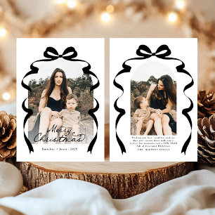 Black Bow Photo Merry Christmas Arch Holiday Card