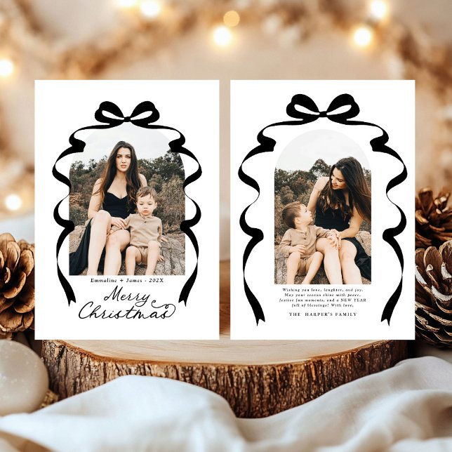 Black Bow Photo Merry Christmas Arch Holiday Card (Creator Uploaded)
