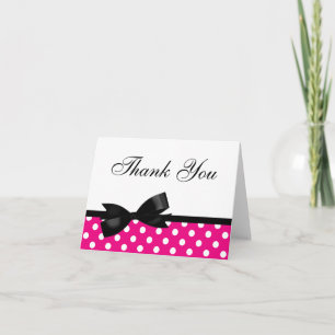Black Bow Pink Polka Dots Thank You Card