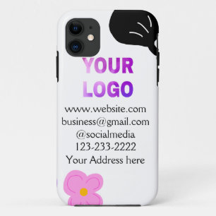 Black bow pink purple floral add logo biz details  iPhone 11 case