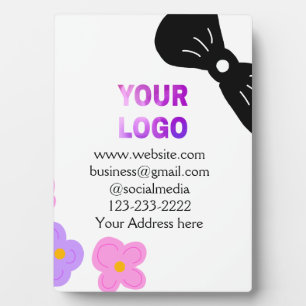 Black bow pink purple floral add logo biz details  plaque