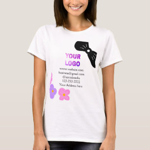 Black bow pink purple floral add logo biz details T-Shirt