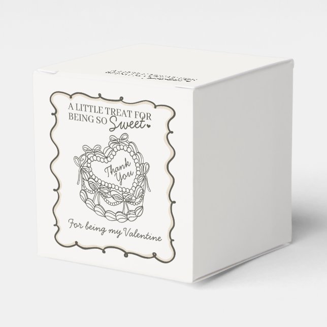 Black Bow Retro Heart Coquette Cake Valentines Favor Box (Front Side)