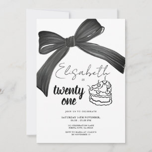 Black Bow Ribbon 21st Birthday Invitation