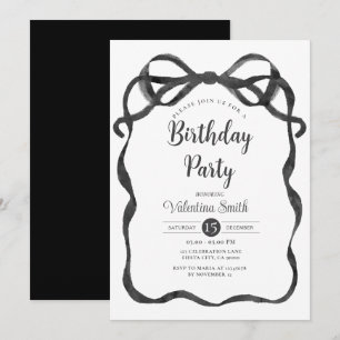 Black Bow Ribbon Coquette Birthday Invitation