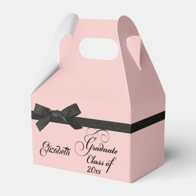 Black Bow Ribbon Rose Graduation Party Class Favor Box (Front Side)