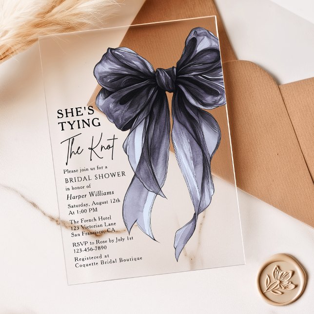 Black Bow She's Tying The Knot Bridal Shower Acrylic Invitations (Creator Uploaded)