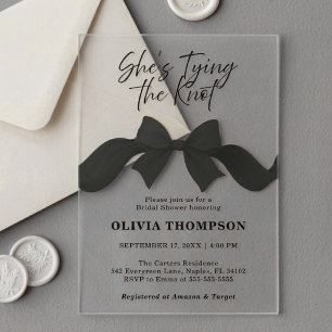 Black Bow  She's Tying the Knot Bridal Shower Acrylic Invitations