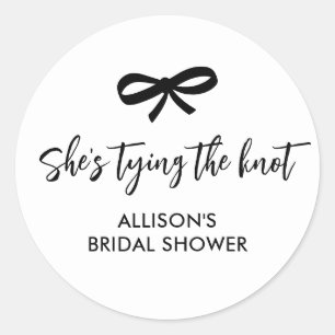Black Bow She's Tying the Knot Bridal Shower Classic Round Sticker