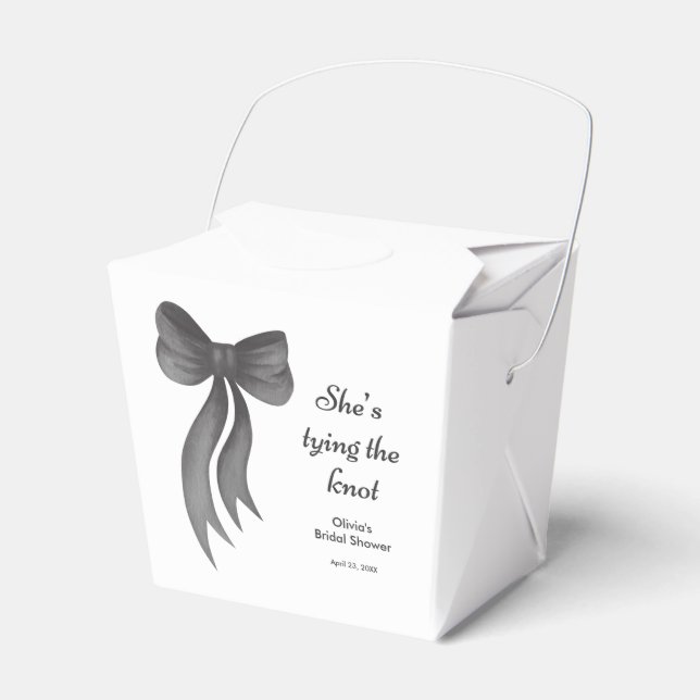 Black Bow She's Tying the Knot Bridal Shower  Favor Box (Front Side)