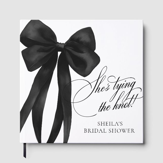 Black Bow She's Tying The Knot Bridal Shower Guest Book (Front)