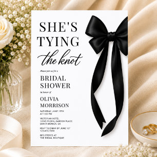 Black Bow She's Tying The Knot Bridal Shower Invitation