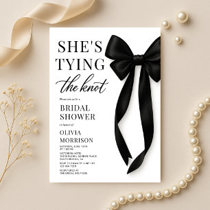 Black Bow She's Tying The Knot Bridal Shower Invitation