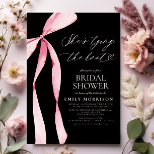 Black Bow She's Tying the Knot Bridal Shower Invitation