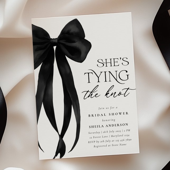 Black Bow She's Tying The Knot Bridal Shower Invitation (Creator Uploaded)