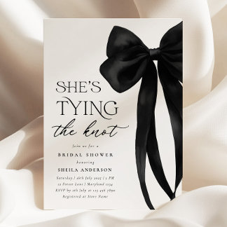 Black Bow She's Tying The Knot Bridal Shower Invitation