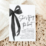 Black Bow She's Tying the Knot Bridal Shower Invitation<br><div class="desc">The "Black Bow She's Tying the Knot Bridal Shower Invitation" exudes elegance and sophistication, setting the perfect tone for a memorable celebration. Featuring a sleek black bow design, this invitation beautifully symbolizes the bride-to-be tying the knot. The minimalist yet stylish design captures attention and conveys a sense of excitement for...</div>