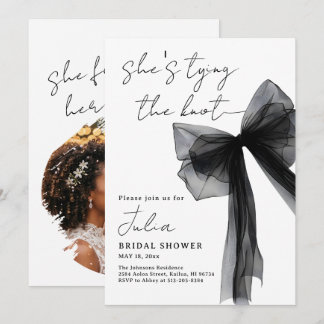 Black Bow She's Tying The Knot Bridal Shower  Invitation