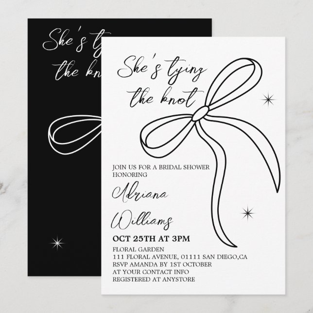 Black Bow She's Tying The Knot Bridal Shower Invitation (Front/Back)