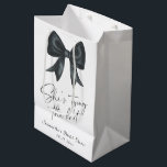 Black Bow She's tying the knot Bridal Shower Medium Gift Bag<br><div class="desc">Watercolor black bow. She's Tying the Knot Bridal Shower.</div>