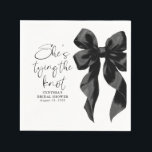 Black Bow She's Tying the Knot Bridal Shower Napkin<br><div class="desc">When it comes to creating a memorable bridal shower, it’s all about the little details that bring the whole celebration together. These “She’s Tying the Knot” black bow napkins are just the perfect touch to add that graceful flair to your event. Featuring a delicate black satin ribbon, they strike the...</div>