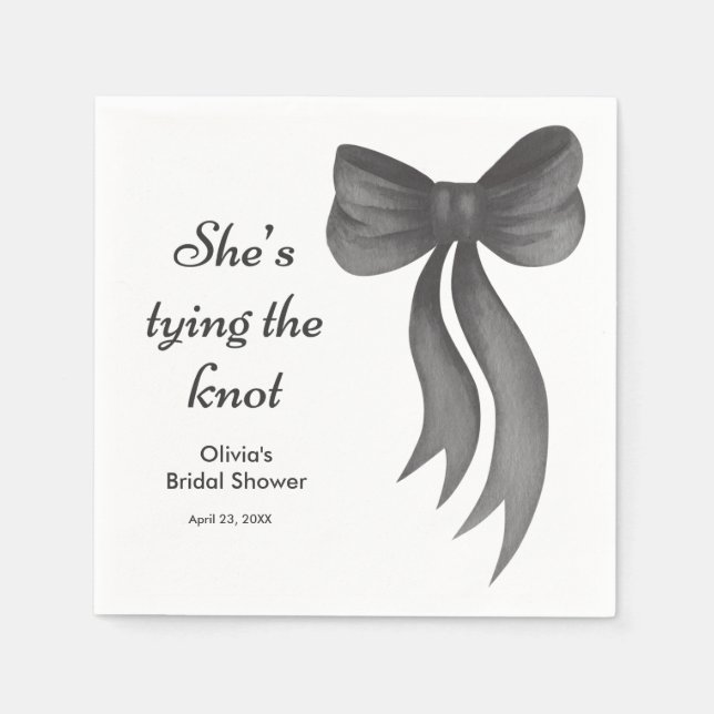 Black Bow She's Tying the Knot Bridal Shower  Napkin (Front)