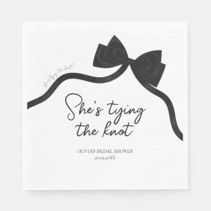 Black bow she's tying the knot bridal shower napkin